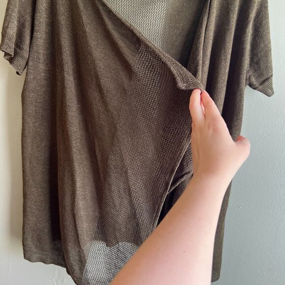 Woolovers Green Linen Blend Lightweight Cardigan Waterfall Open Front - Med - Picture 7 of 8